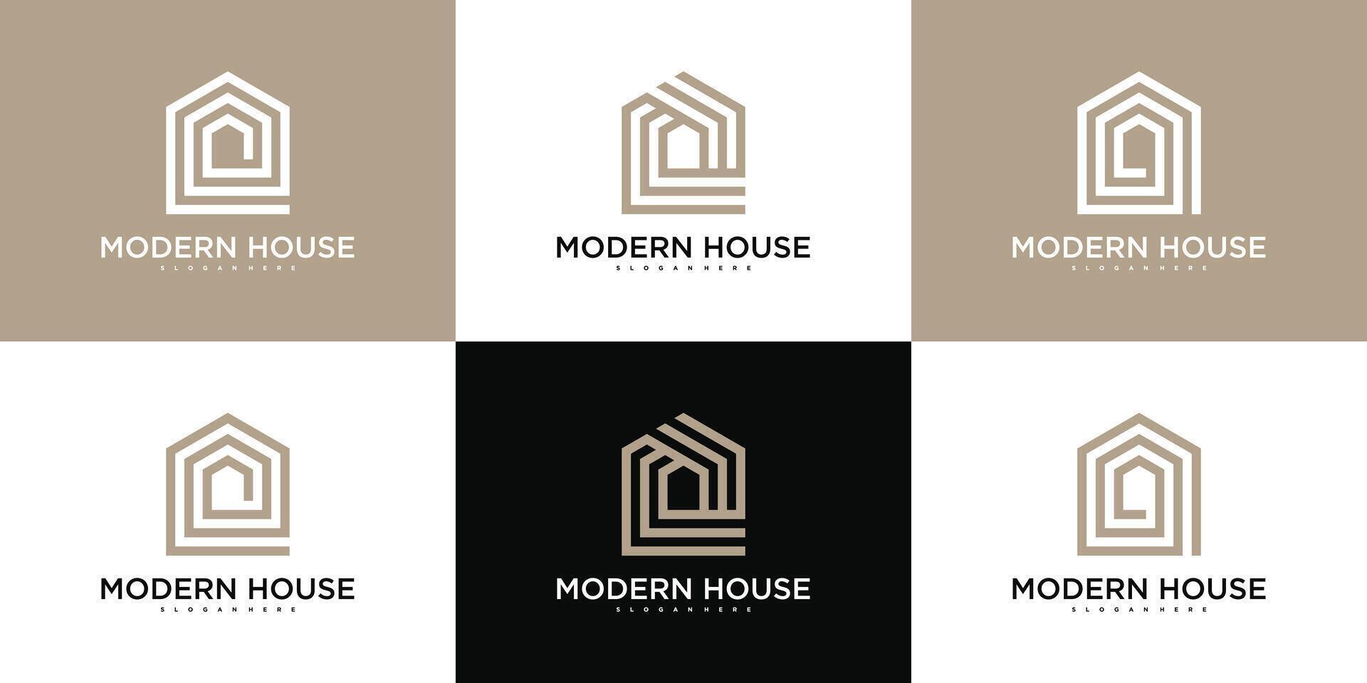 Set of build house logo with line art style abstract vector