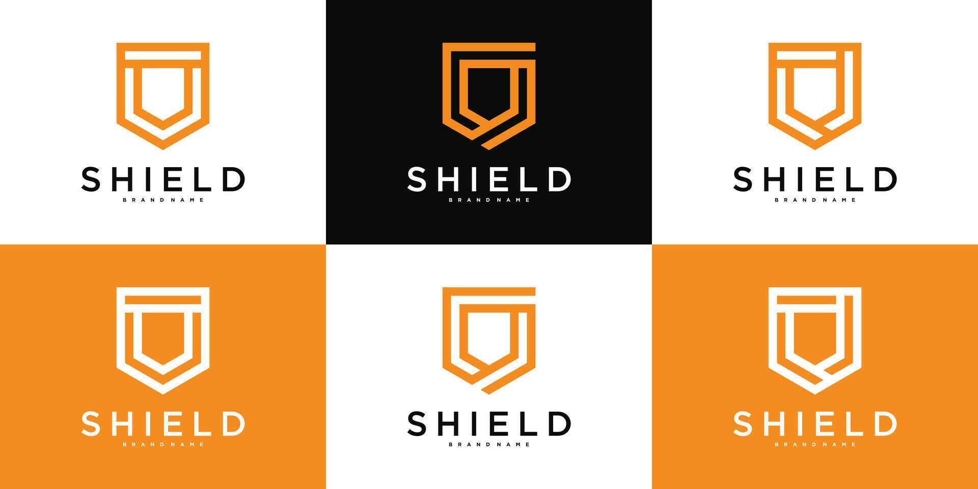 Creative shield logo design concapt with line art style. Premium vector