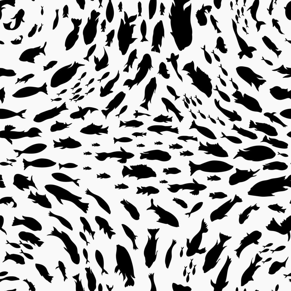 Seamless fish pattern. Hand drawn fish pattern. Black silhouettes fish doodle sketch icons background. Varieties realistic fishes for children's wallpaper, scrapbooking, wallpaper, fabrics. vector