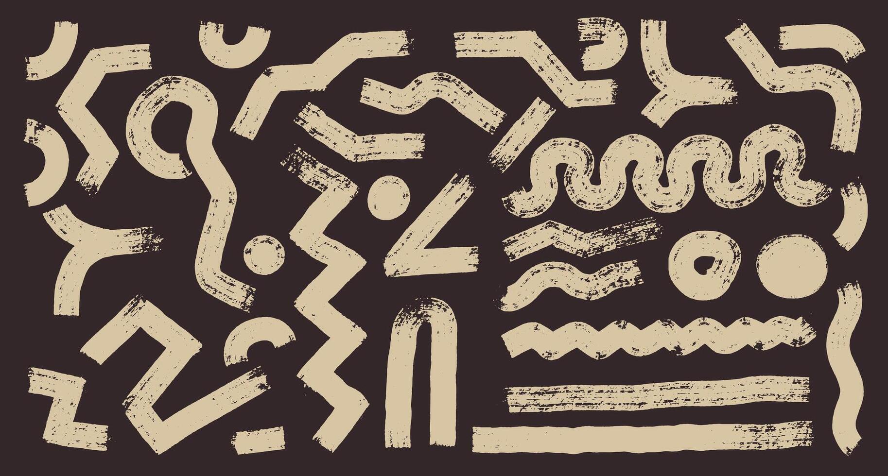 Art kids bold doodle brush strokes, squiggly lines, swirls with loops. light line marker drawn thick curly. Geometric banner with colorful elements in art style. figures for collages. vector