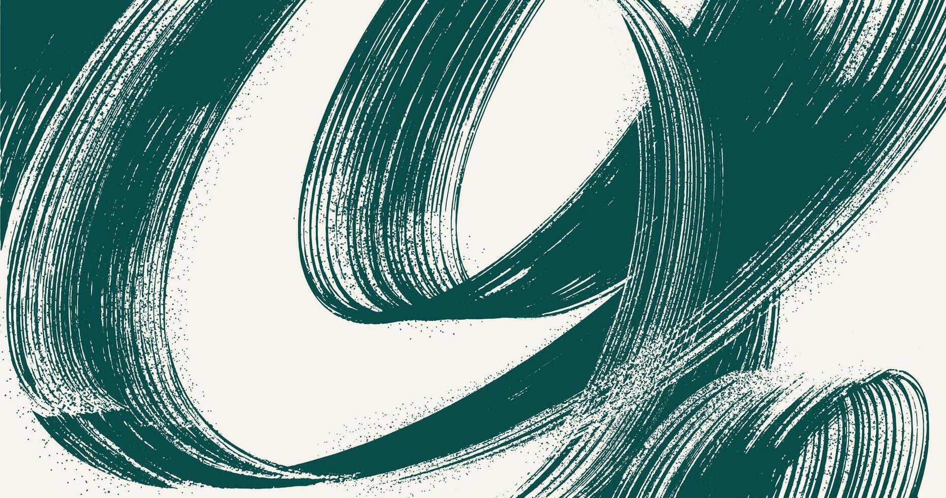 Grainy green spiral dry brush stroke with spray texture. Hand drawn fine splashes distress damaged edge banner with spiral bold line. Grainy brush strokes texture with scattered tiny dots. vector