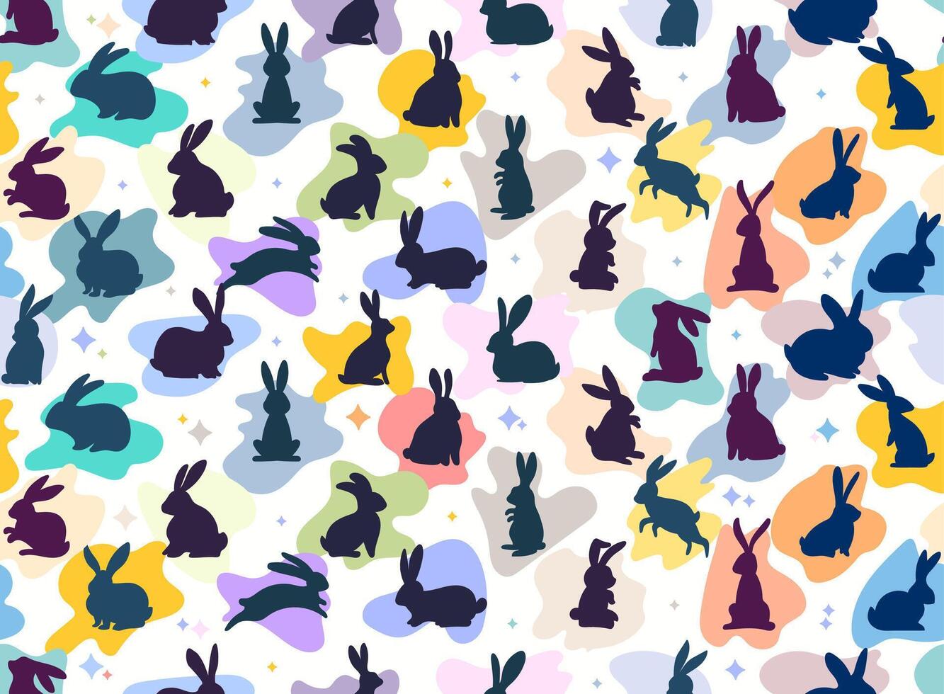 Seamless pattern with running, jumping rabbits colored colors. Chinese new year 2025. Seamless pattern for holidays, poster, background, gift wrapping, Endless pattern with rabbits. vector