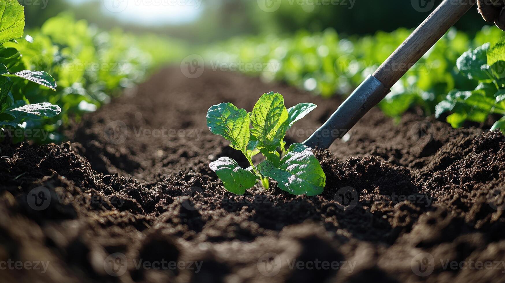 A person is planting a plant in the soil photo