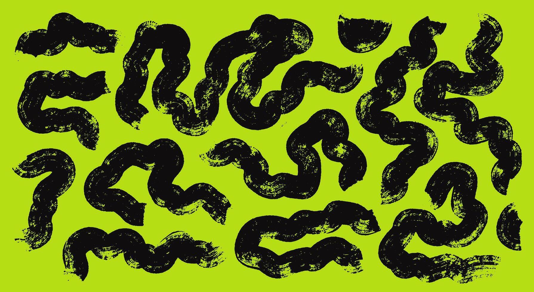 Abstract black lines, circular brush strokes. Chaotic brush strokes hand drawn. Grunge dry brush with round ragged edges. Collection of paint bold brush strokes, thick grunge lines shapes. vector
