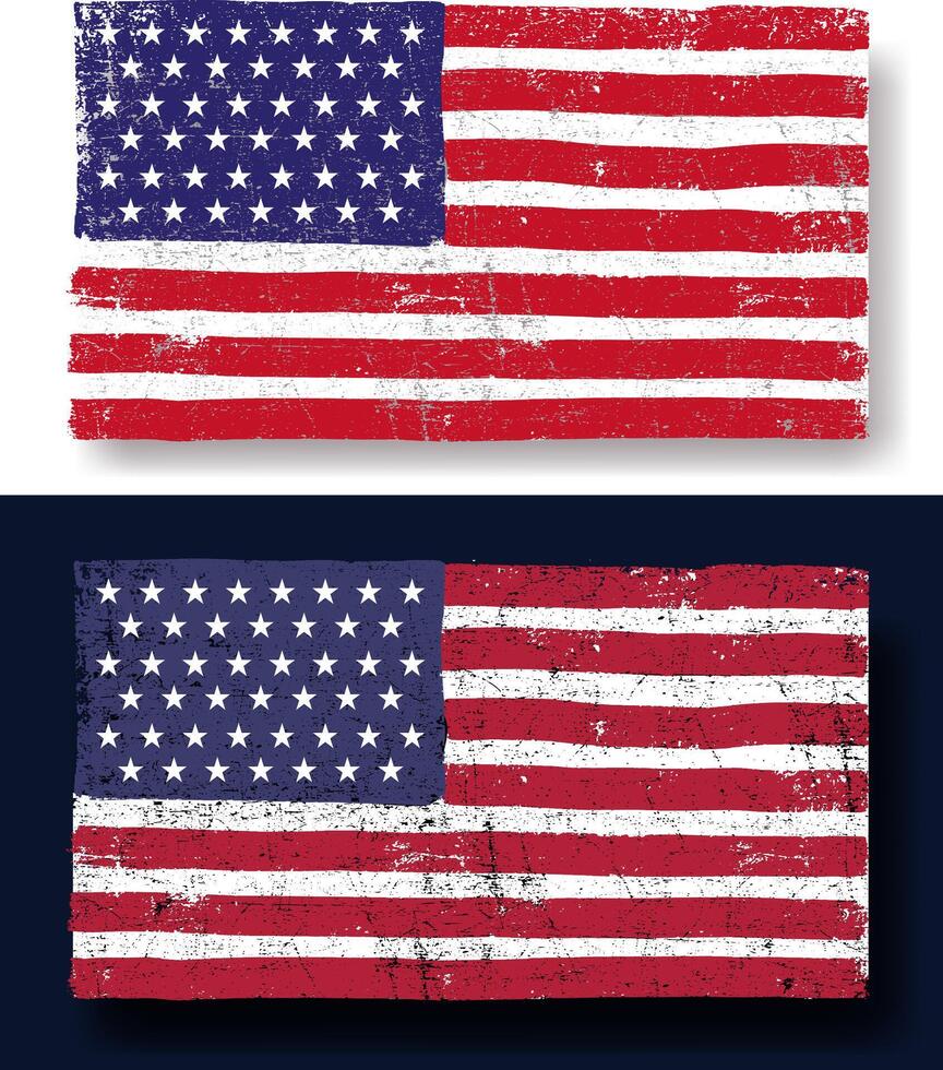 Set of United states flag with brush trace and grunge effect. American flag illustration. Template USA flag colorful grunge sticker with United States of America national banner. vector
