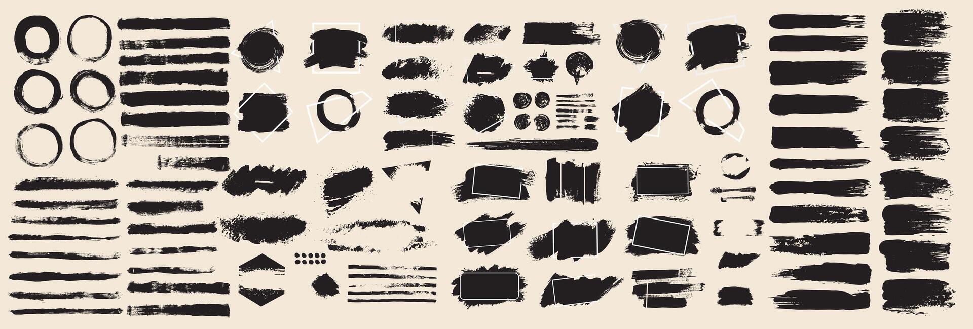 Big set of paint dot brush stroke, ink splatter, text frames, grunge line, artistic design elements. Social media, business banner art. Dirty overlay, watercolor splash, silhouette, torn paper. vector