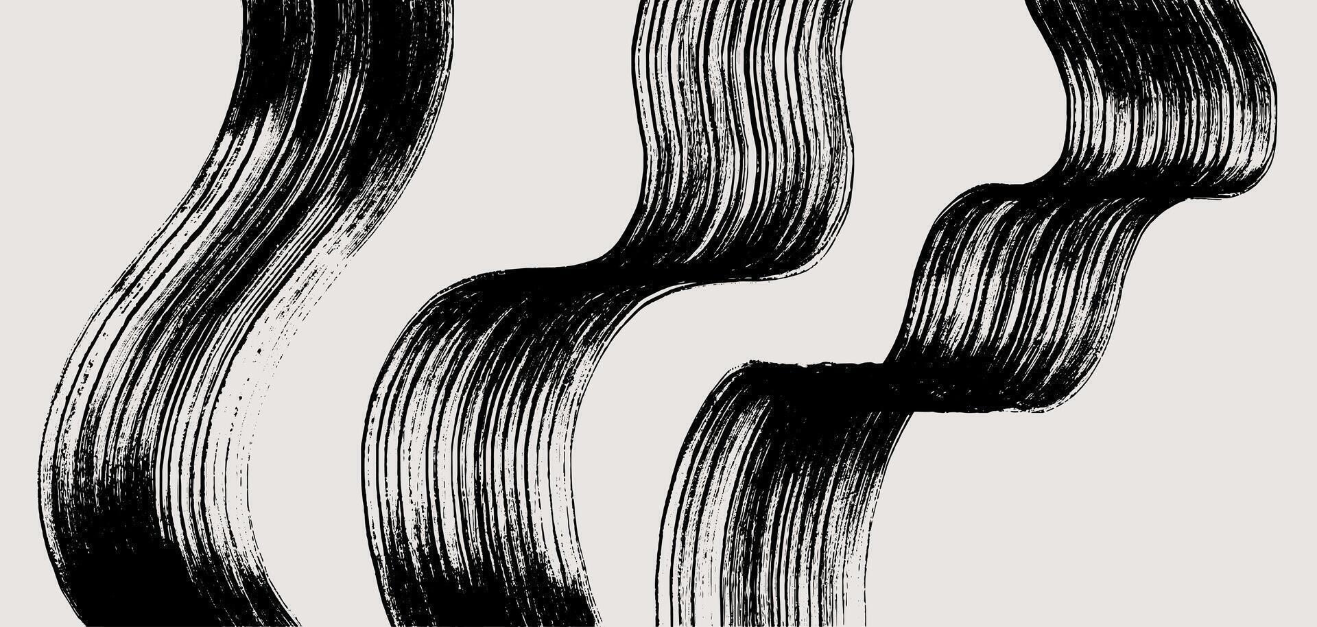 Set of Japanese brush stroke texture on white background. Wavy black bold strokes. Template grunge strong brush stroke graphic element, turbulence brush stroke. Japanese brush illustration. vector