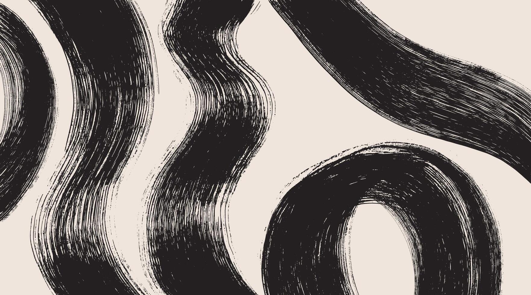 Set of abstract Japanese brush stroke painting. Wavy and curved lines with dry brush and paint. Black dry paint brush stroke texture on white background, simple black ink Japanese, brush stroke. vector