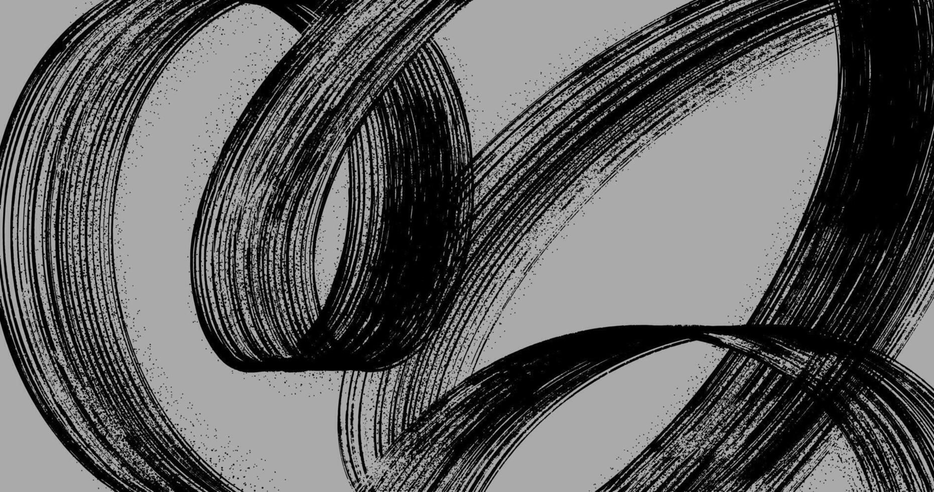 Spiral black brush stroke with spray texture. Hand drawn grainy brush bold texture, dark scattered tiny dots. Distress damaged edge vintage banner with spiral bold line. retro background. vector