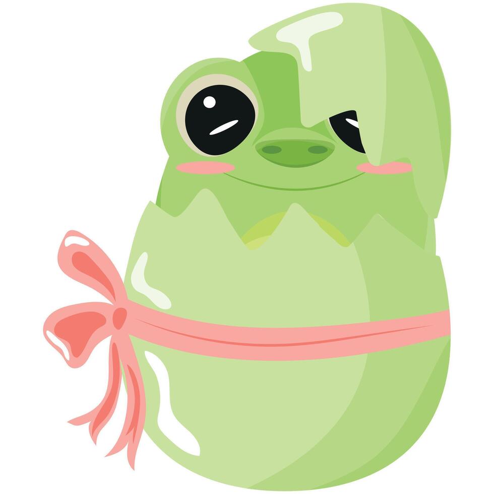 icon of a green frog sitting in a green egg with a bow, design for Easter decorations vector