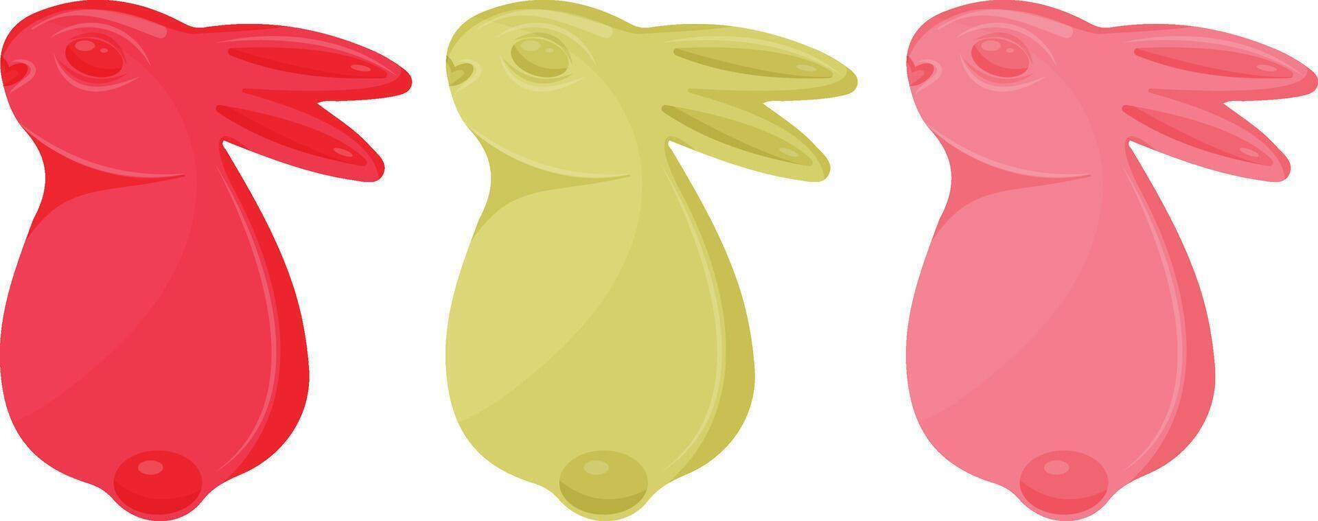 set of simple icons of colorful jelly bunnies, back view, for various Easter decorations and designs vector