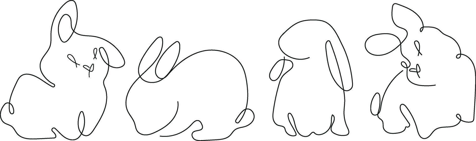 set of various rabbits in different poses drawn in line art style drawn with several lines vector