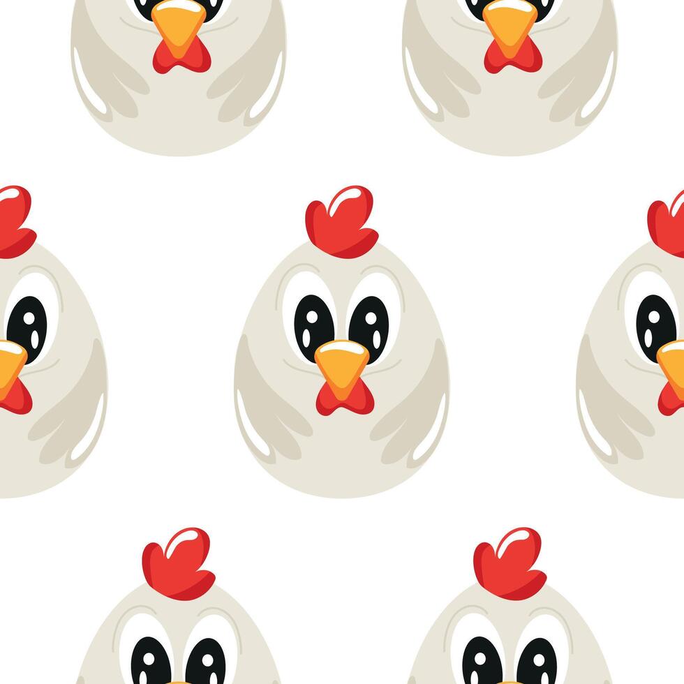 seamless Easter pattern with Easter eggs with an animal design, namely with a white rooster design, for Easter designs and posters vector