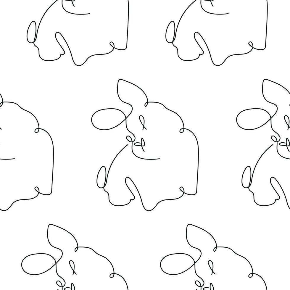 seamless pattern with a rabbit with long ears turned to the side, in a line art style drawn with several lines vector