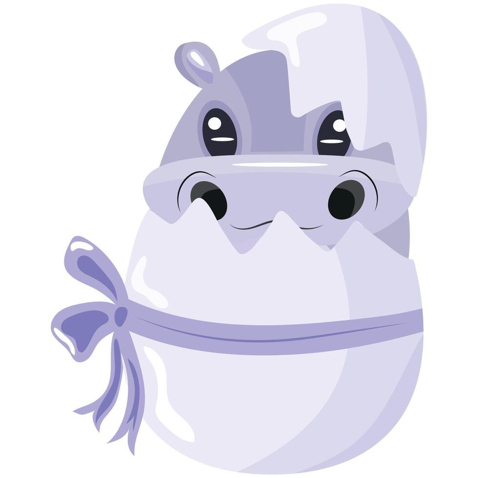 icon of a purple hippo sitting in a purple egg with a bow, design for Easter decorations vector