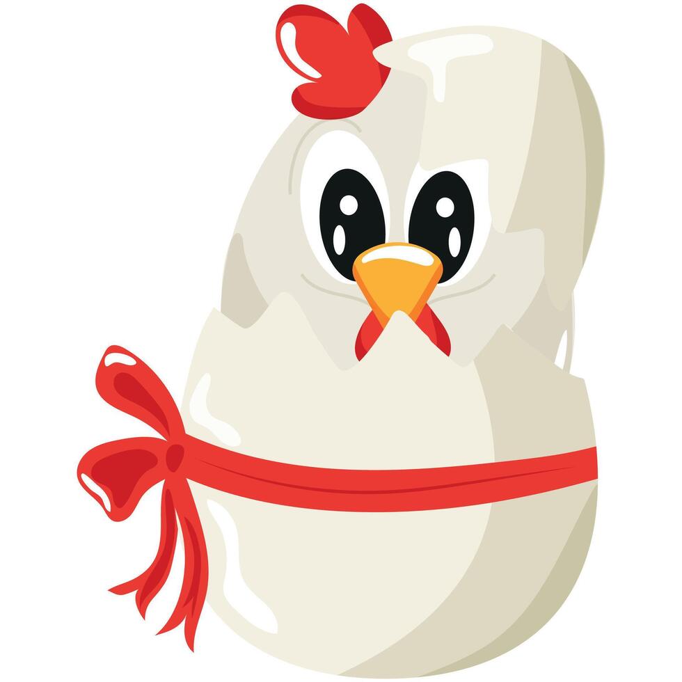 icon of a white rooster sitting in a white egg with a bow, design for Easter decorations vector