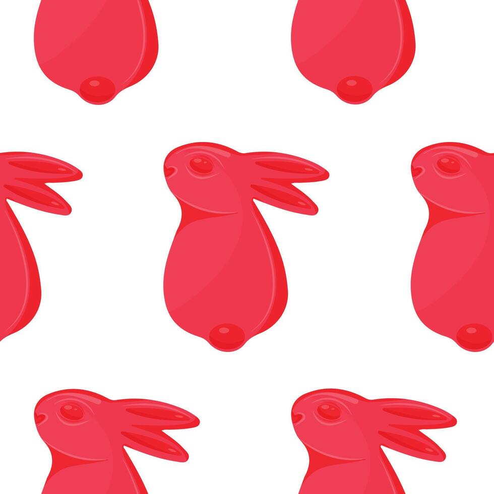 Seamless Easter pattern with a simple red jelly bunny icon, back view, for various Easter decorations vector