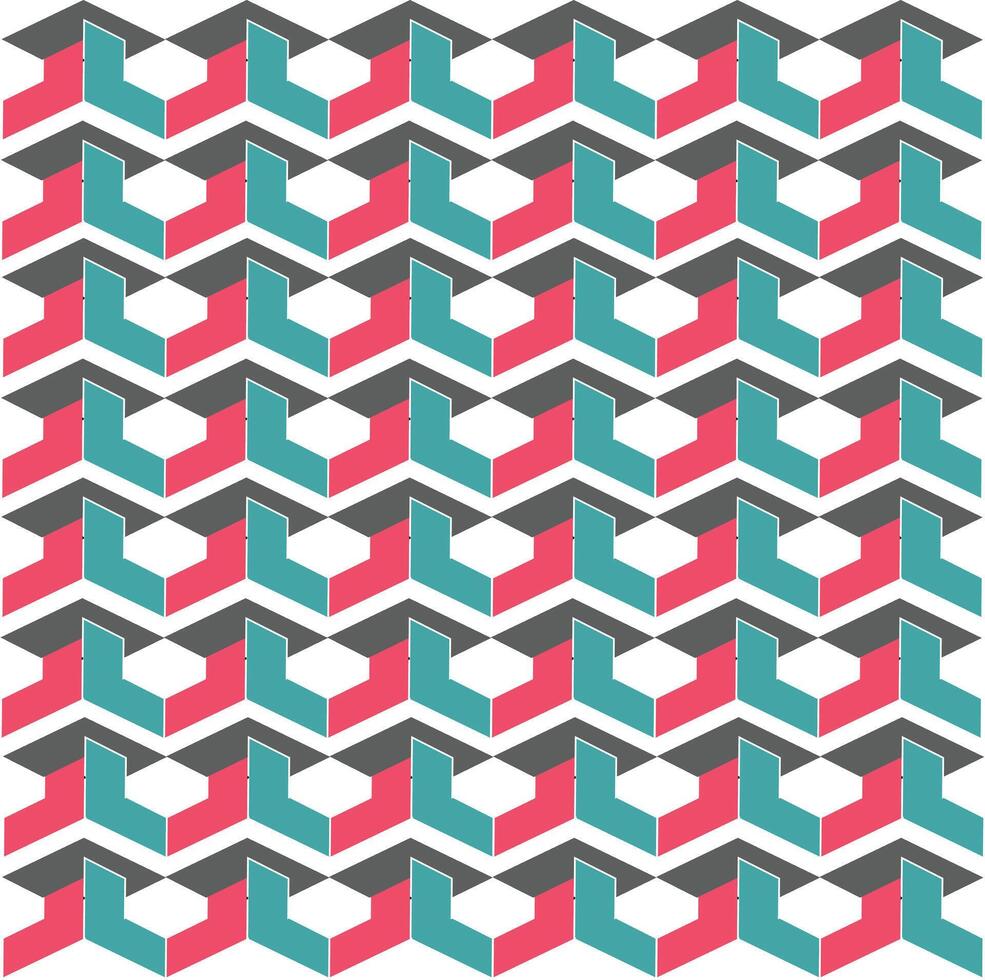 Isometric geometric patterns in red, blue and grey, creating a modern and futuristic 3D illusion vector