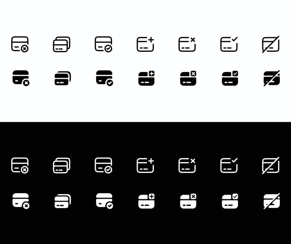 Card set icons as card settings, credit card, card alert vector