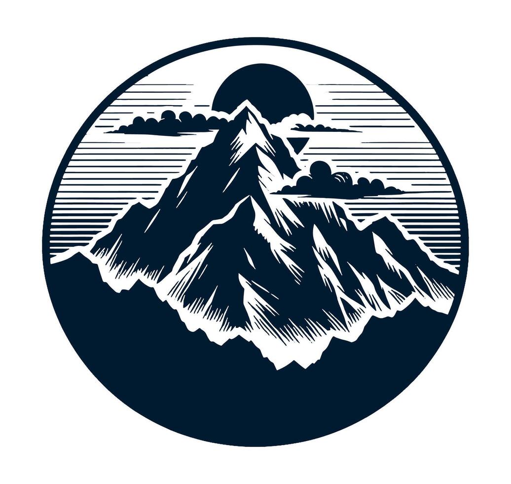 Mountain with clouds and sun in the background vector