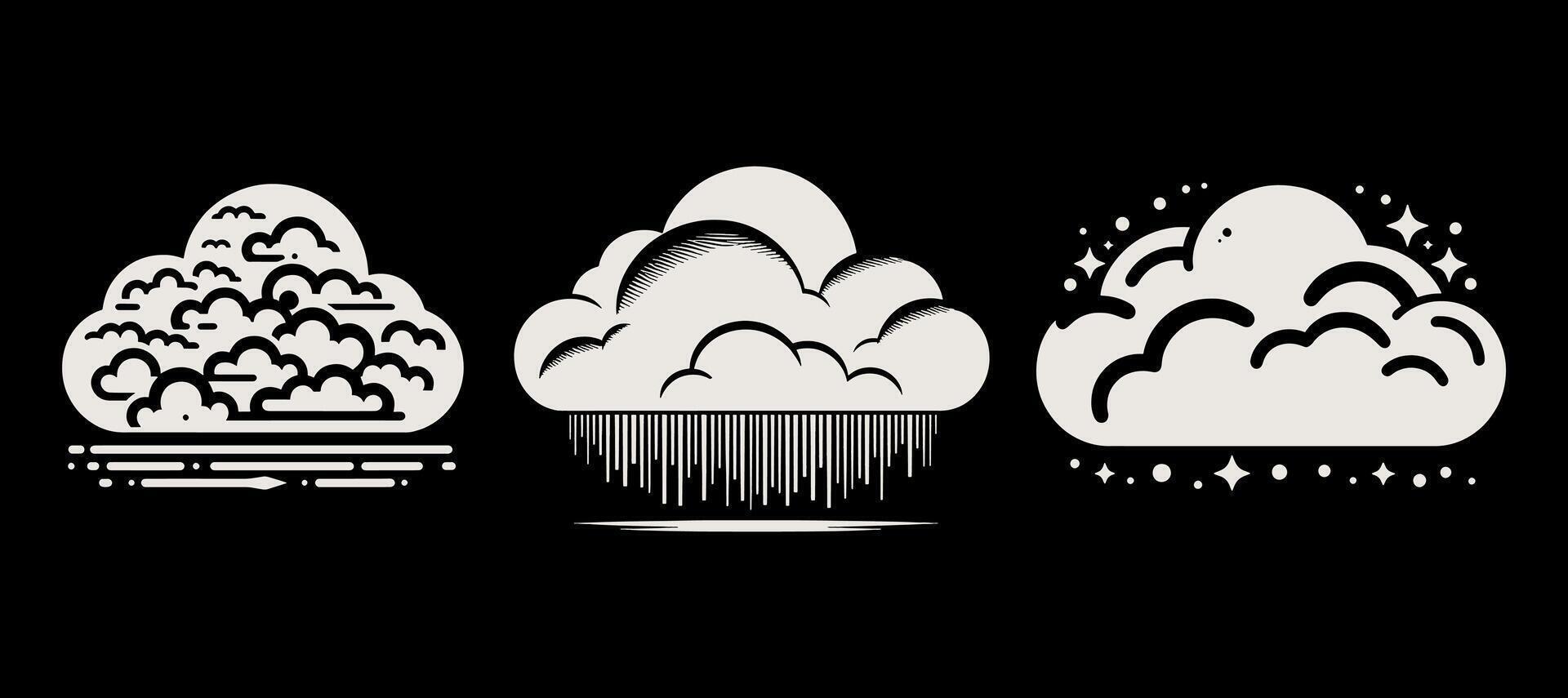Three different types of clouds on a black. vector