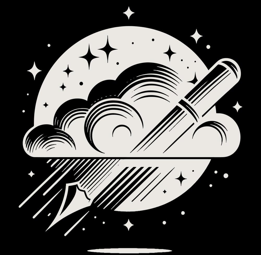 A black and white logo with a pen and a cloud vector