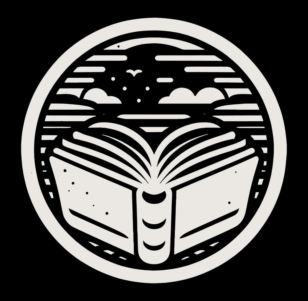 An open book with clouds and stars in the background vector