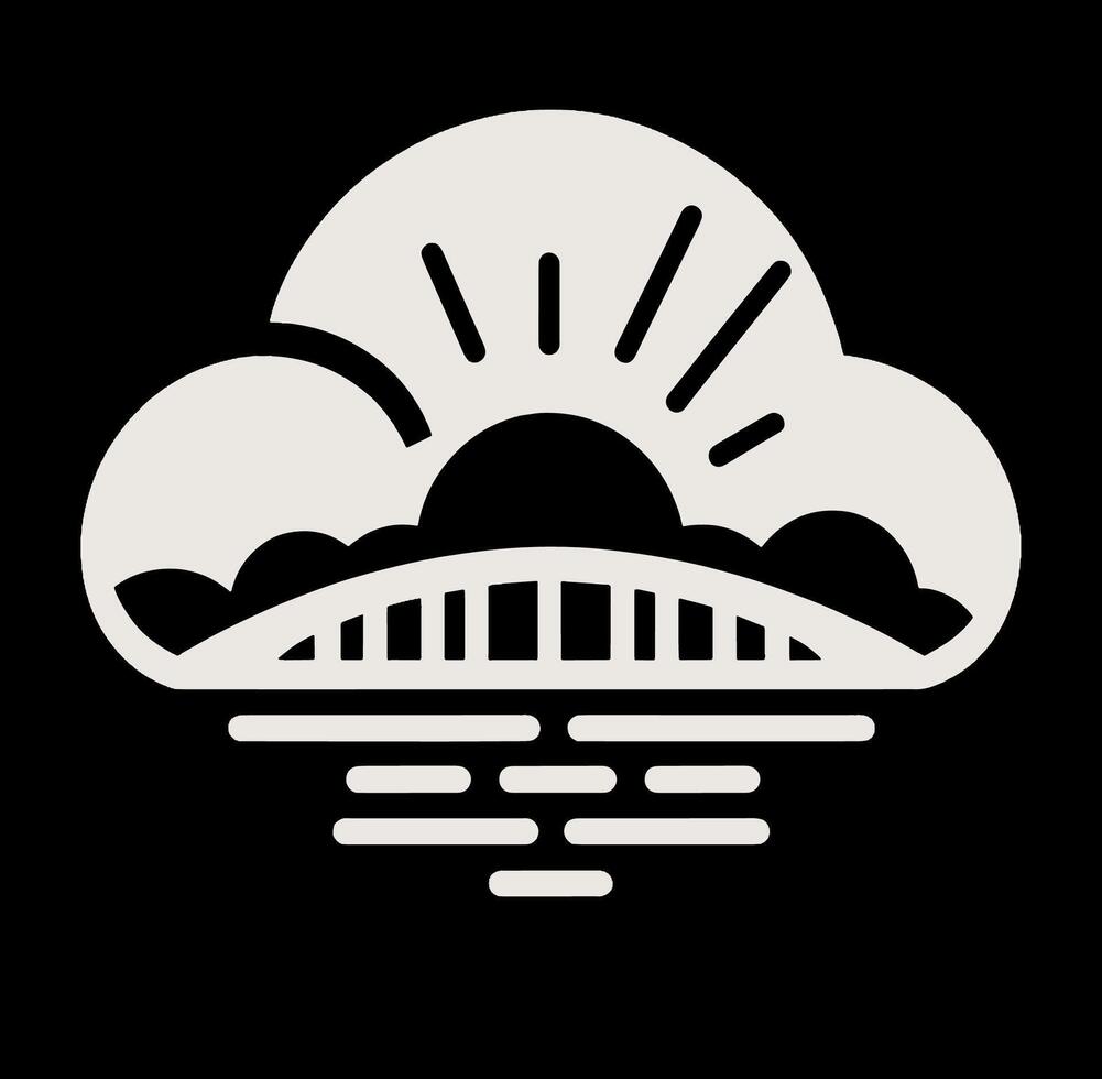 A black and white logo of a bridge over water vector