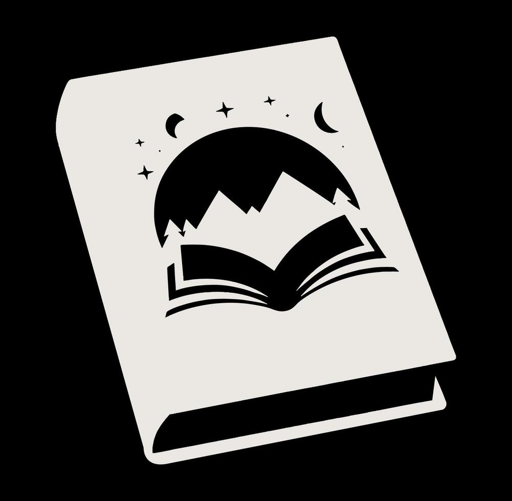 A book with a mountain and stars on it vector