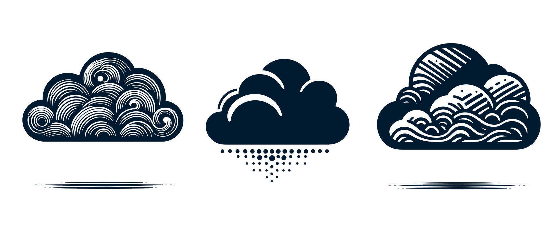 Set of clouds with waves and waves illustration vector