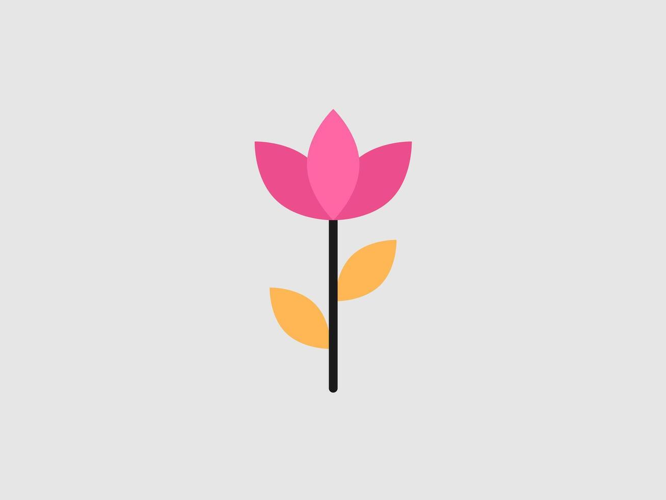 stylized illustration of a tulip flower with pink petals and yellow leaves vector