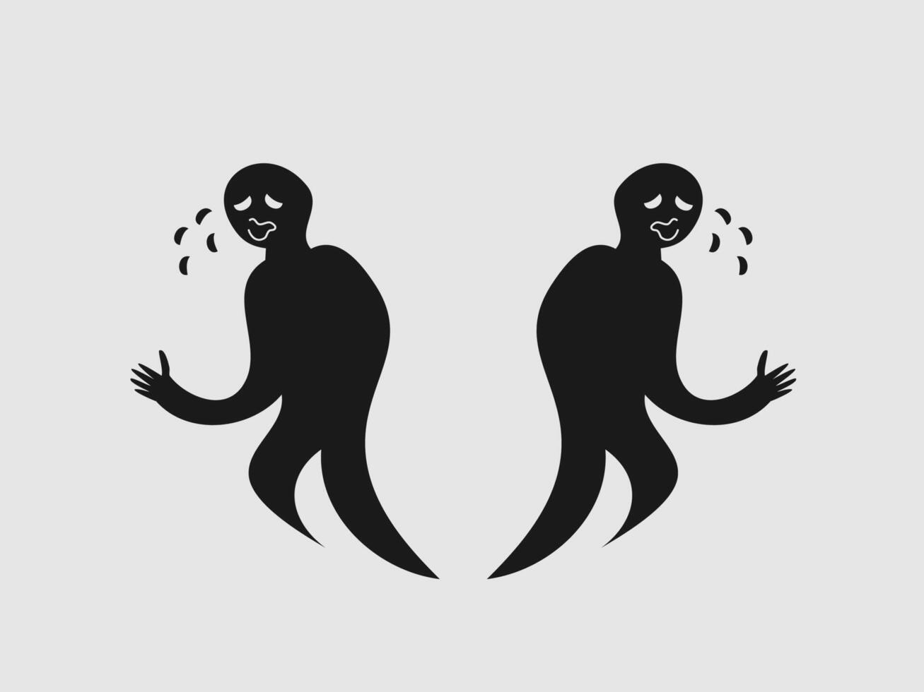 black figures against a light gray background each with a crying expression depicted by small teardrop shapes near their faces vector