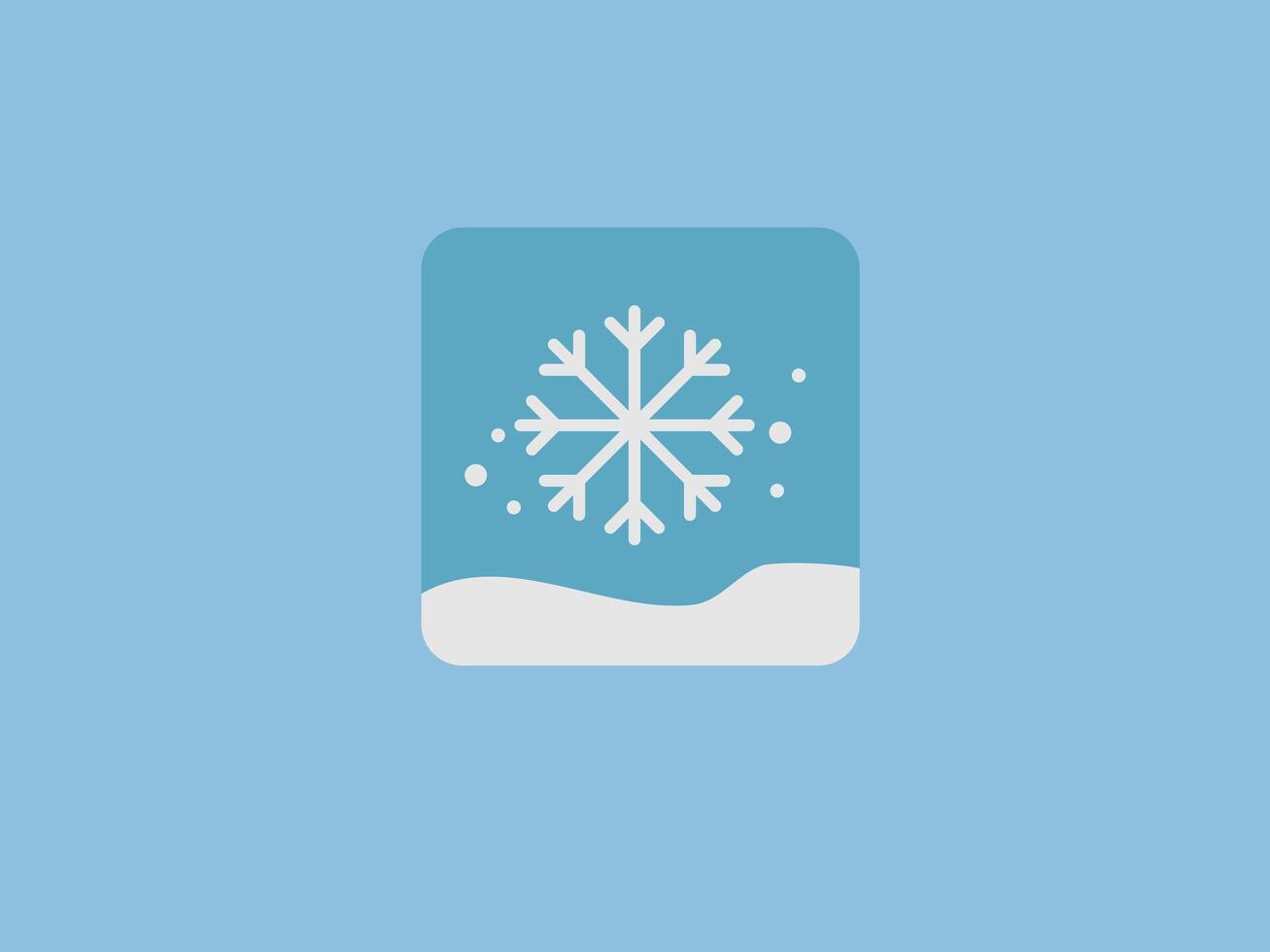 flat design illustration of a snowflake within a rounded square frame against a light blue background vector