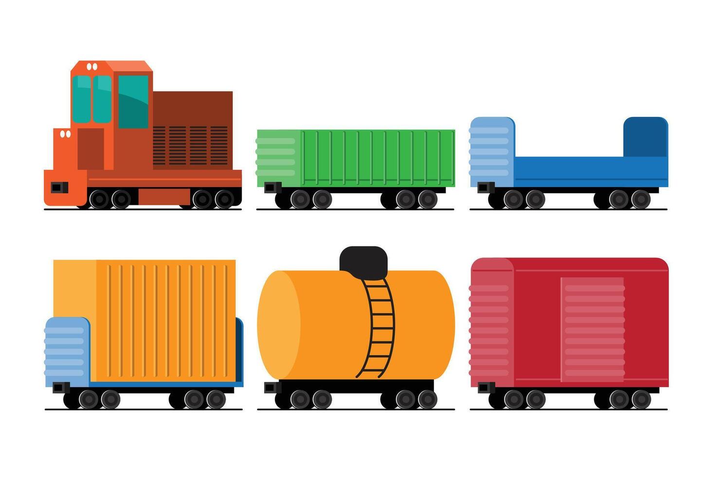 Industrial Cargo Train with Various Containers vector