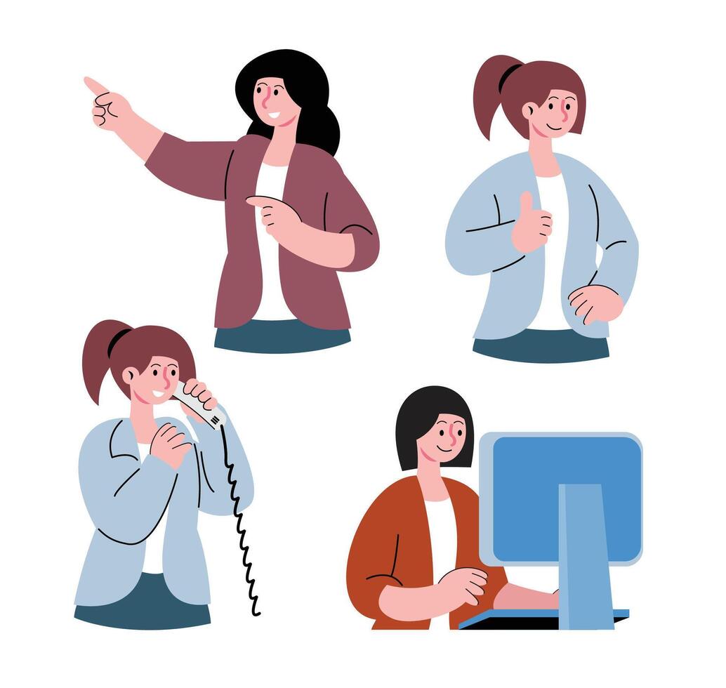 Businesswoman Set with Various Expressions vector