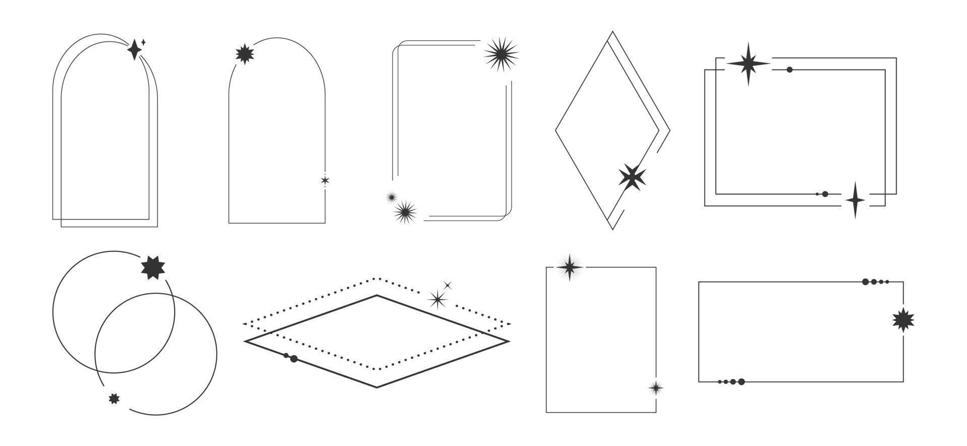 Abstract celestial geometric frames decorated with space sparkles and glints vector