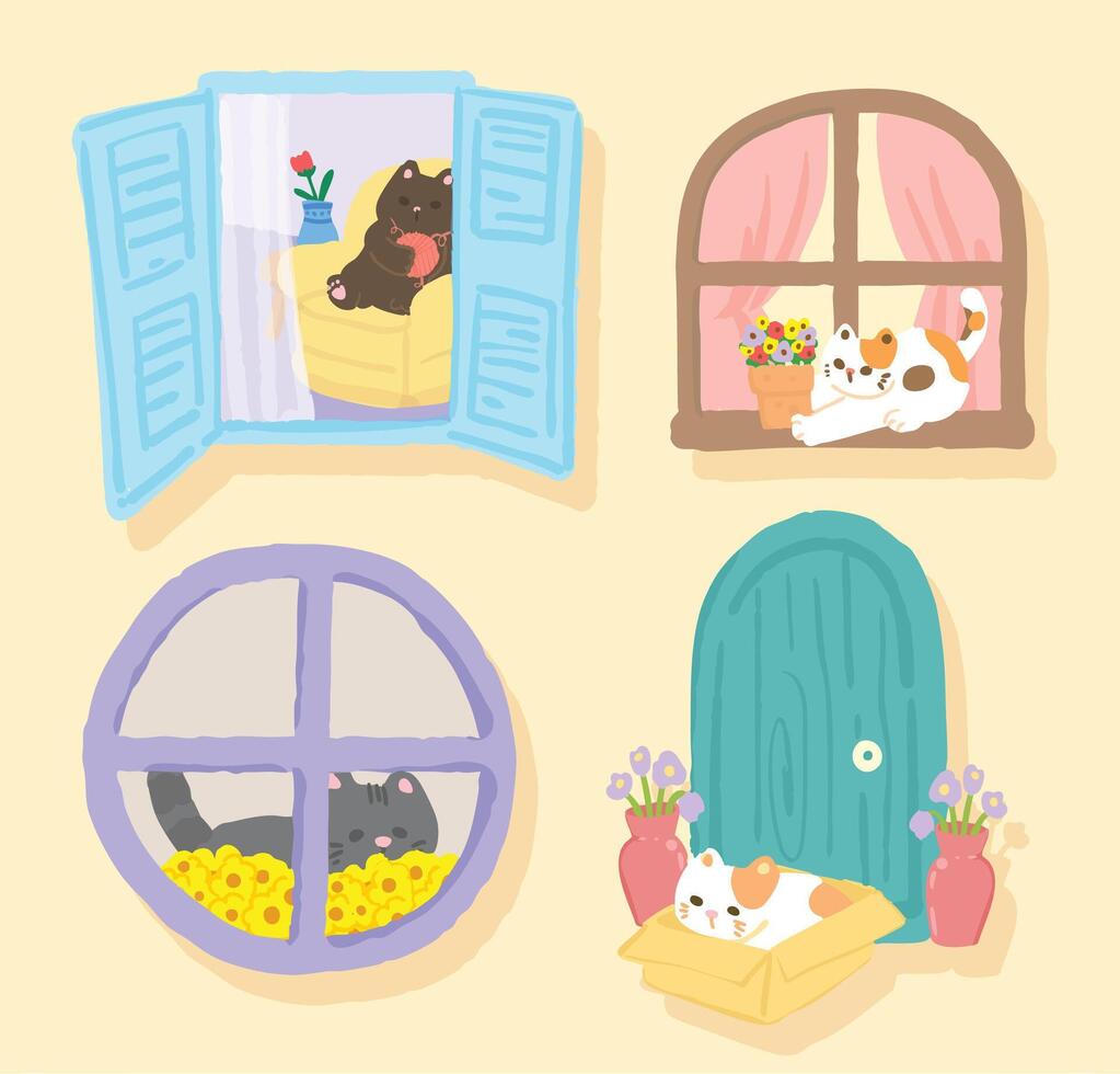 set of Playful Cats Relaxing illustration vector