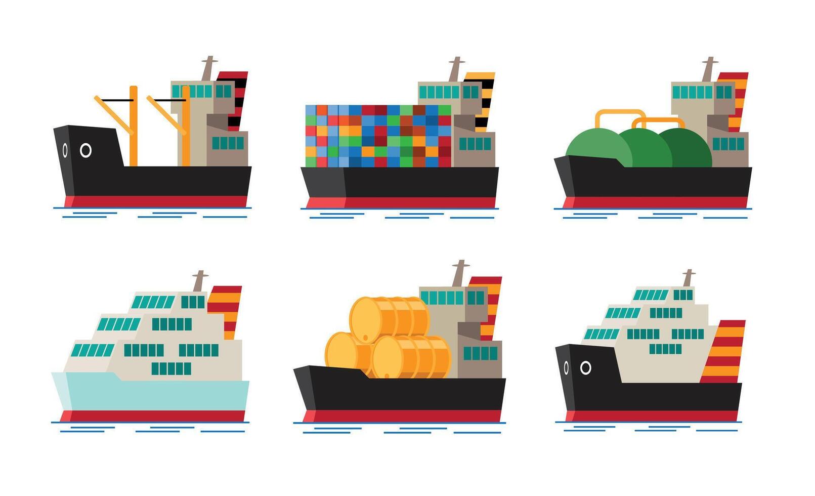 Set of Cargo and Freight Ships for Transport vector