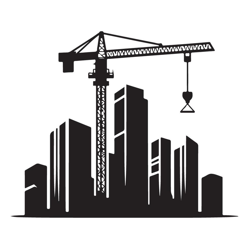 Cityscape Building Construction with Crane Silhouette Design vector