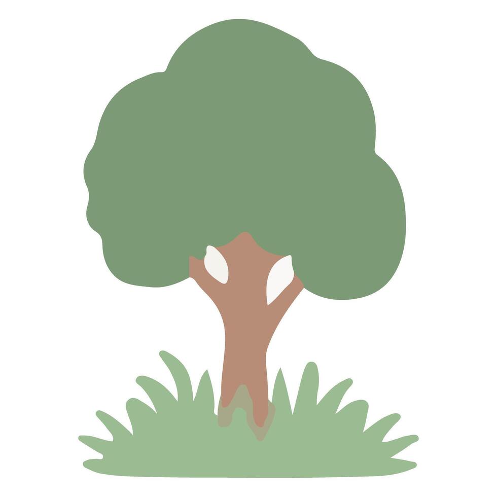 Cartoon Tree with Grass Simple Natural Illustration Graphic vector