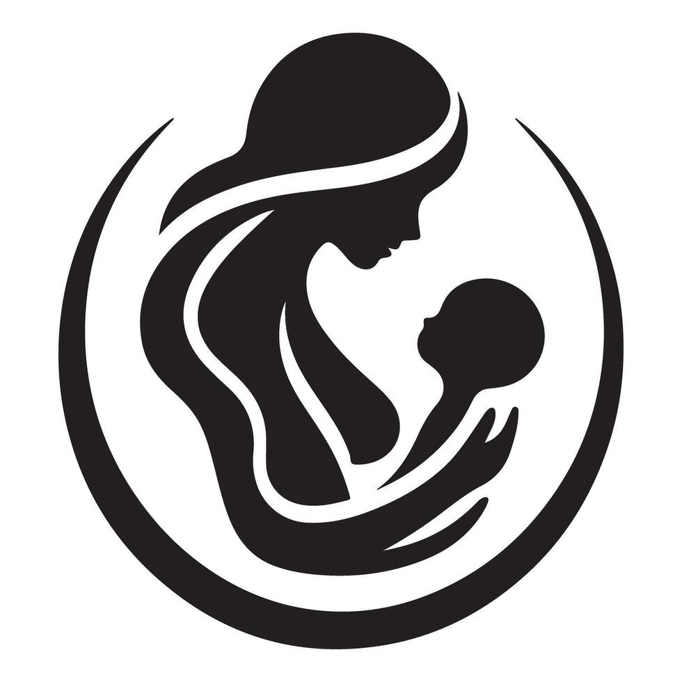Mother and child embrace silhouette illustration art vector