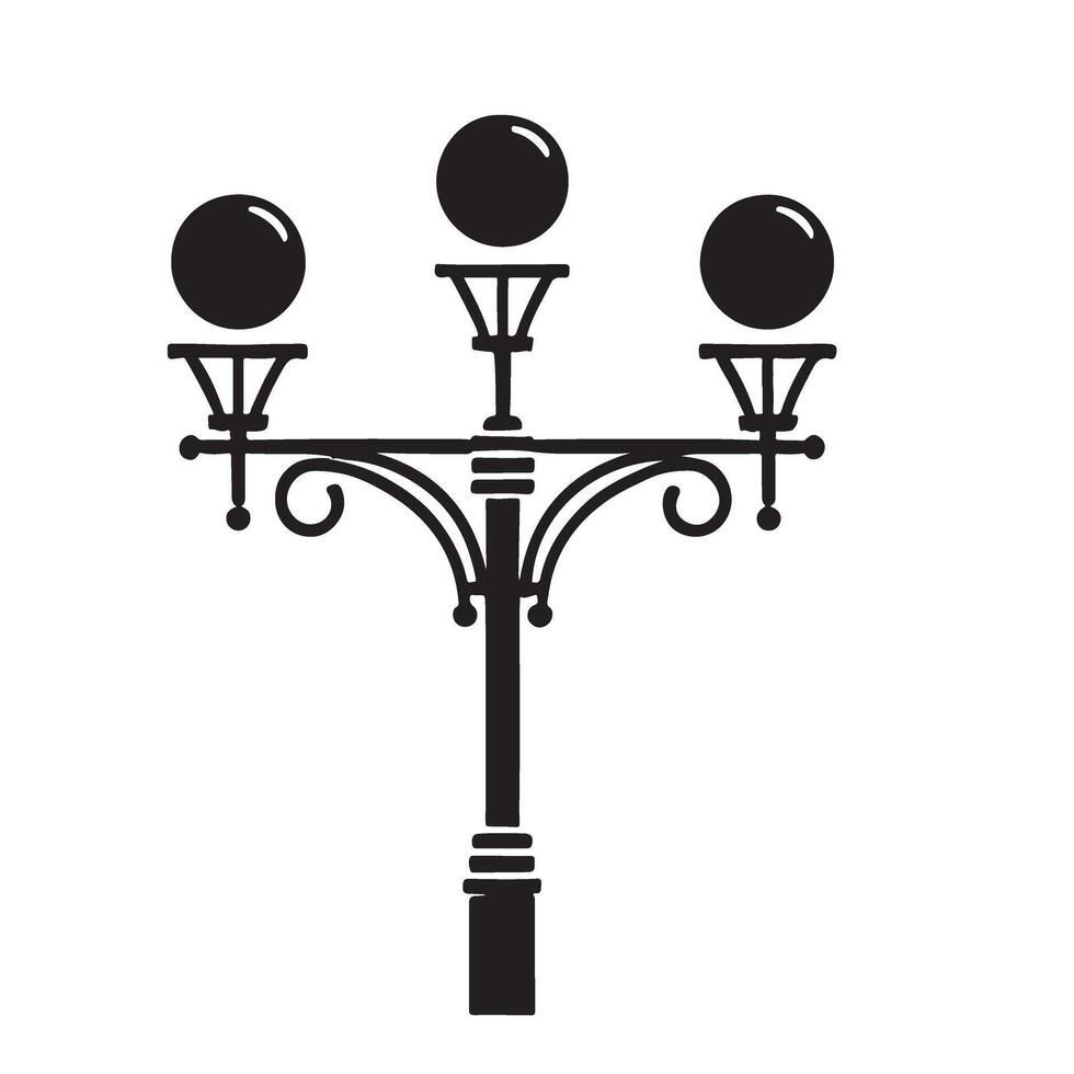 Decorative Three Globe Street Light Silhouette Graphic Resource vector