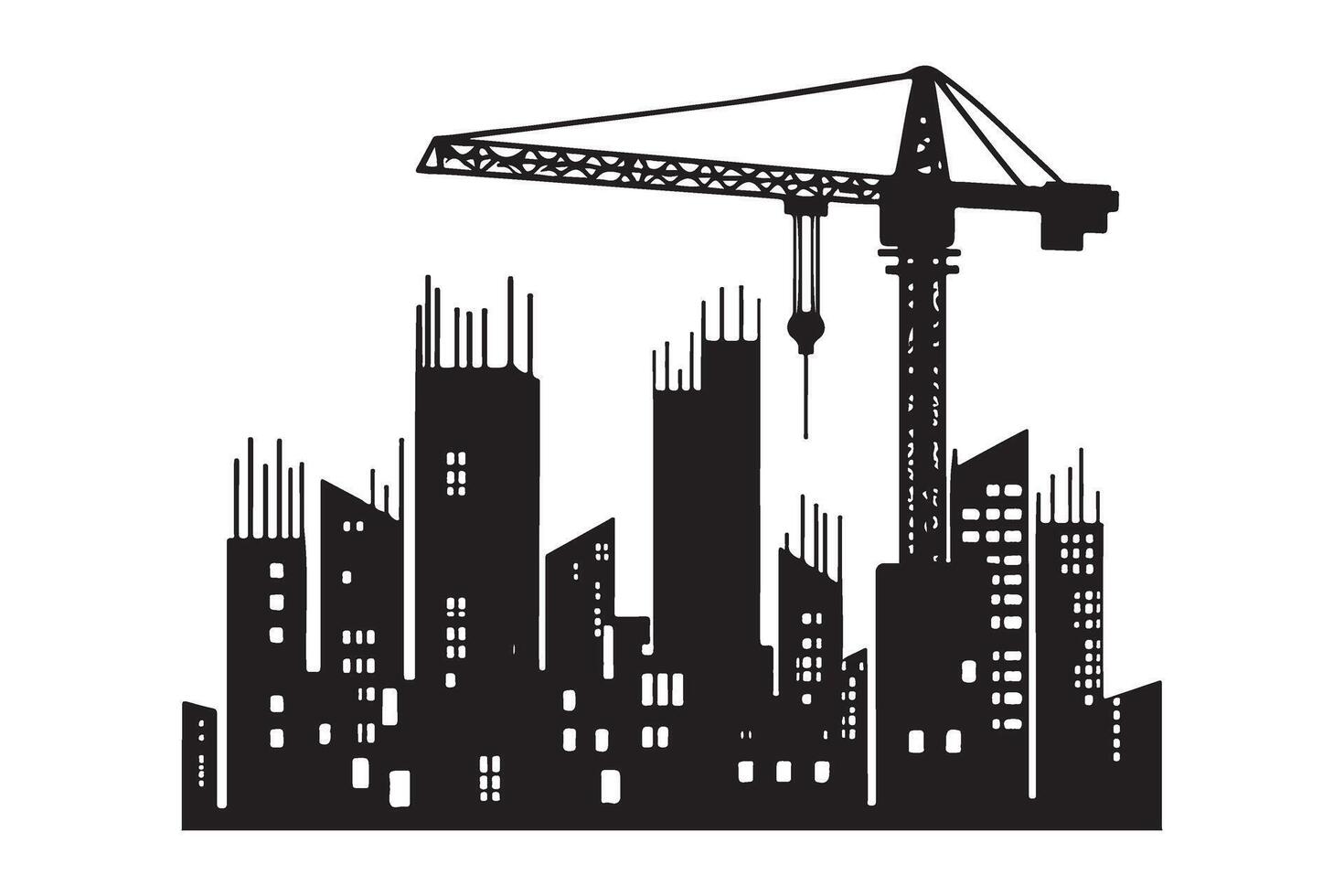 City Under Construction with Rebar Skyline Silhouette Graphic vector