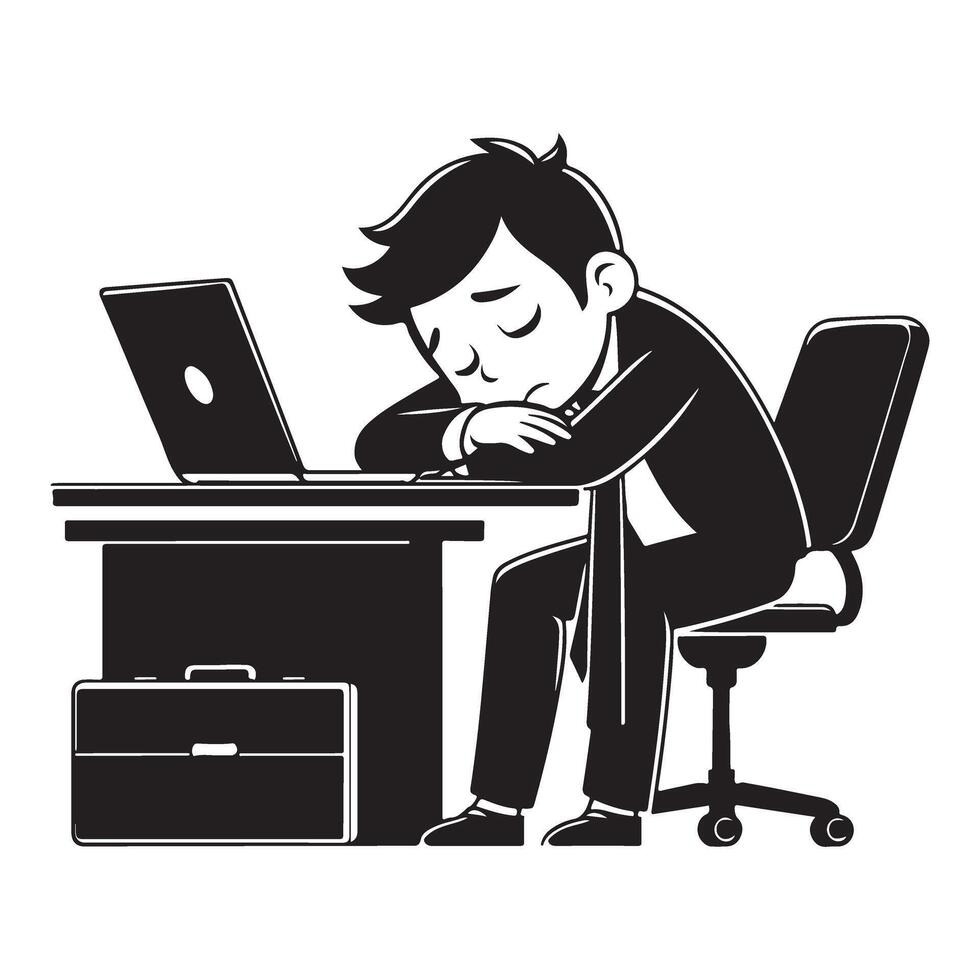 Exhausted Businessman Sleeping at His Desk Long Work Hours vector