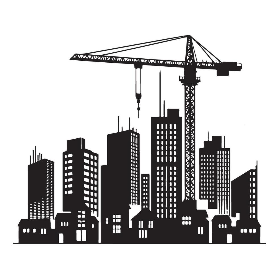 Urban development skyline with crane silhouette illustration vector