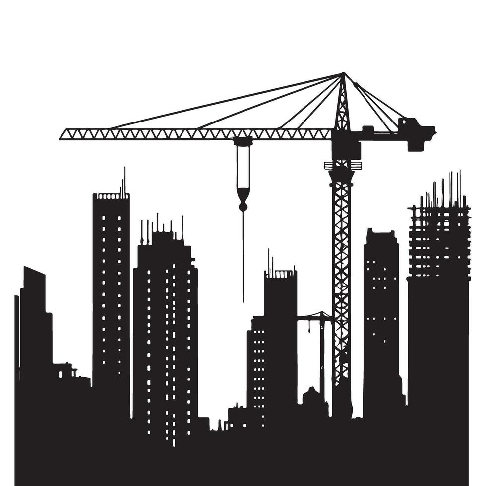 Silhouette of a city under construction with crane Illustration vector