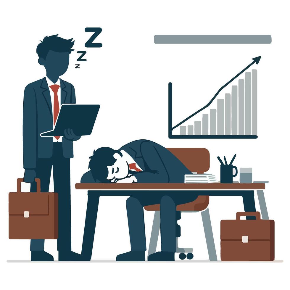 Businessmen tired working late in the office sleeping at work vector