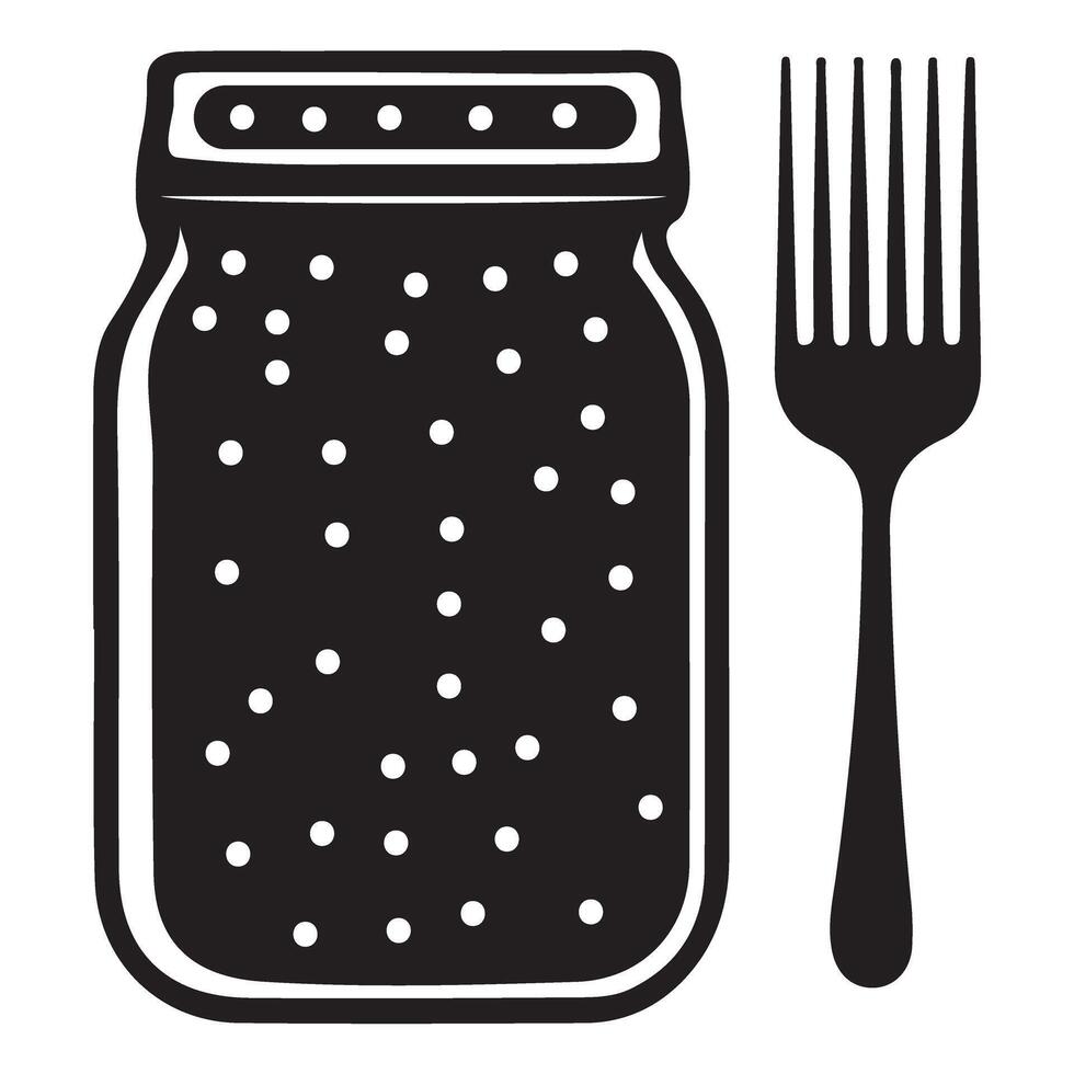 Pickled Jar with Fork Silhouette Black Illustration vector