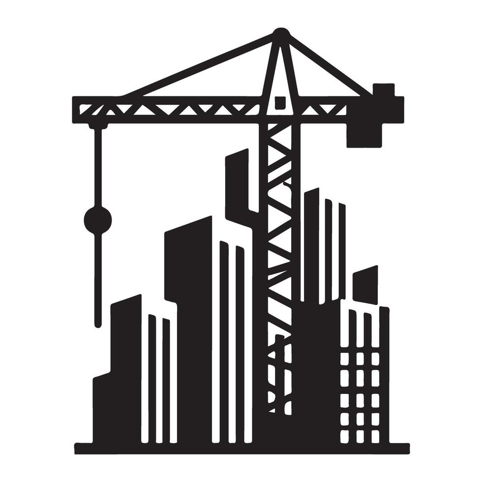 Construction Crane and City Silhouette Illustration Urban Development Graphic vector