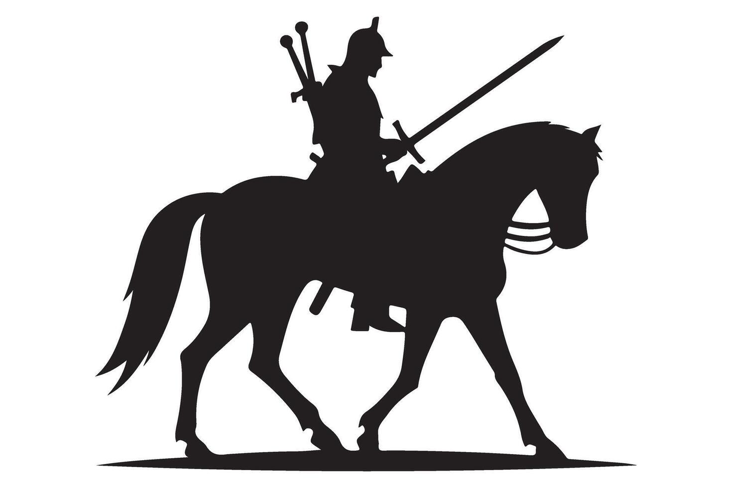 Silhouette of Winged Hussar Illustration On Horseback with Two Swords vector